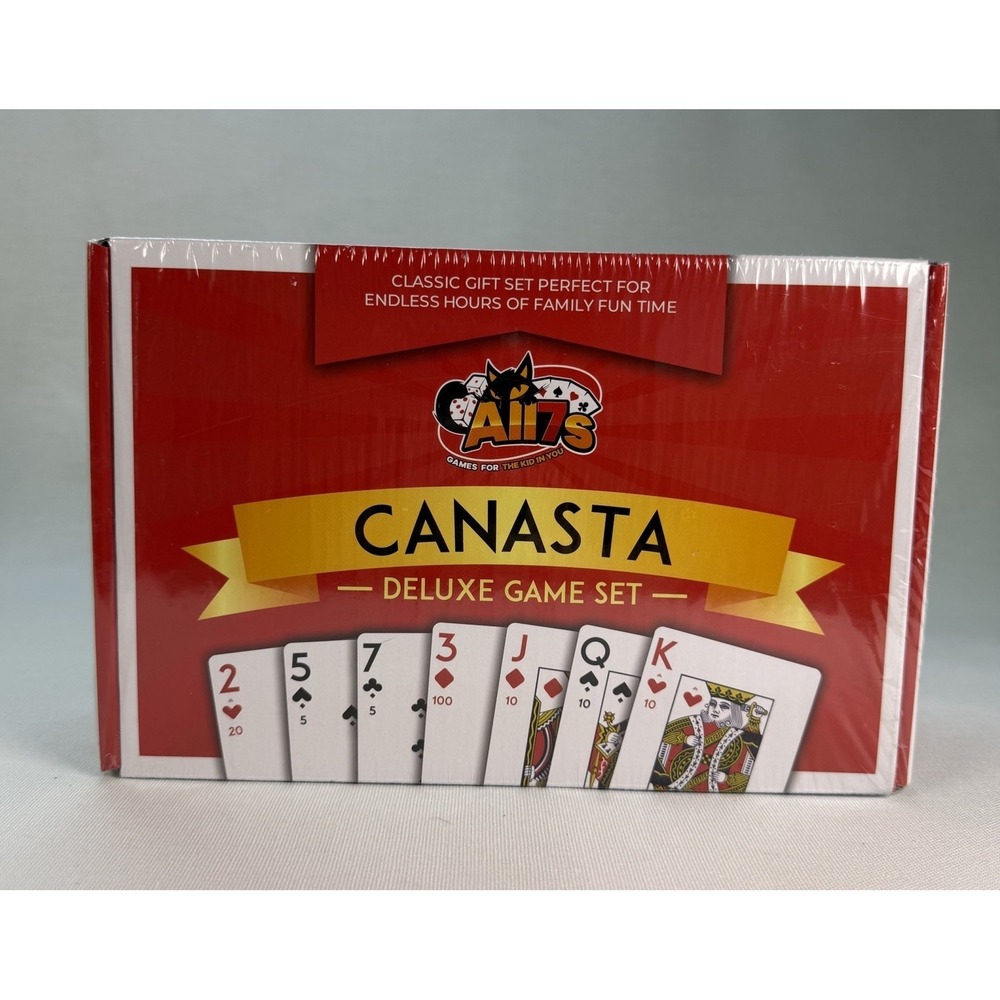 Canasta Card Game Set Two Decks Dual Deck Card Holder Scorepad All 7's